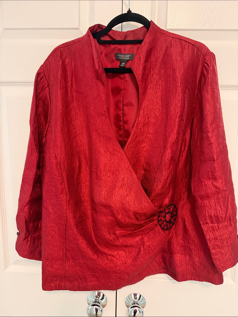 Chico's Shimmery Red Draped Wrap Tunic with Heart Accent